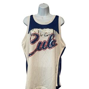 Chicago Cubs Women’s Jersey Style Tank Top White and Blue 2XL
